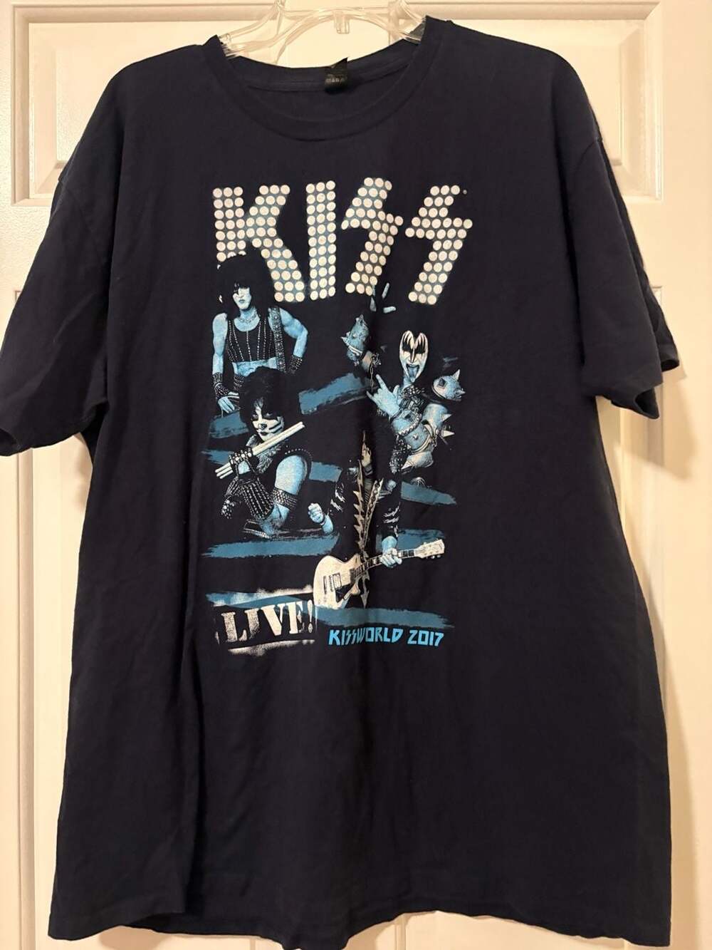 Tultex KISS Kissworld 2017 Live Band Tour T-Shirt Size XL Blue Graphic Tee
